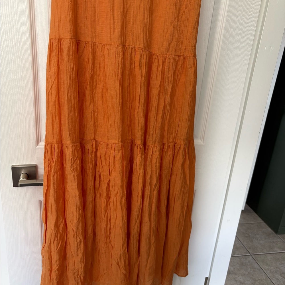 NWT Mango Orange Tiered V‑Neck Maxi Vacation dress - Picture 9 of 10
